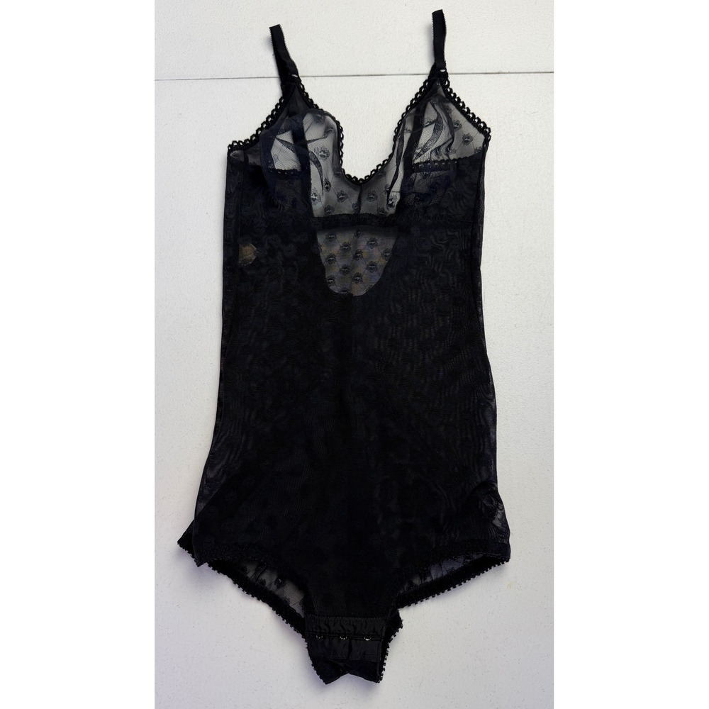 Irma La Douce Vintage 60s Bodysuit S Black Sheer Mesh Plumetis Swiss Dt Lingerie